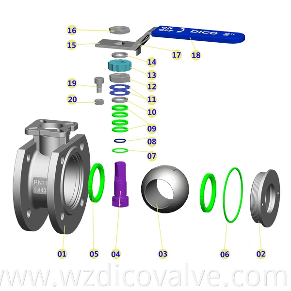 Dico Din de acero inoxidable PN16 con ISO5211 Pad Wafer Gama Válvula de bola flotante